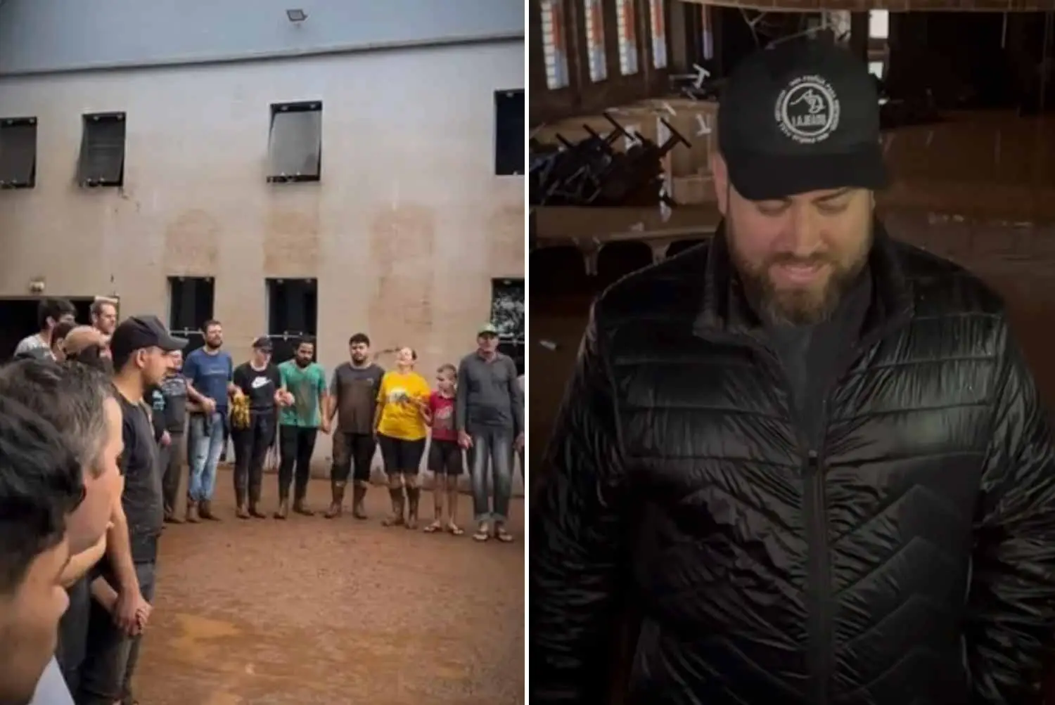 Membros louvam a Deus em meio à igreja inundada no RS